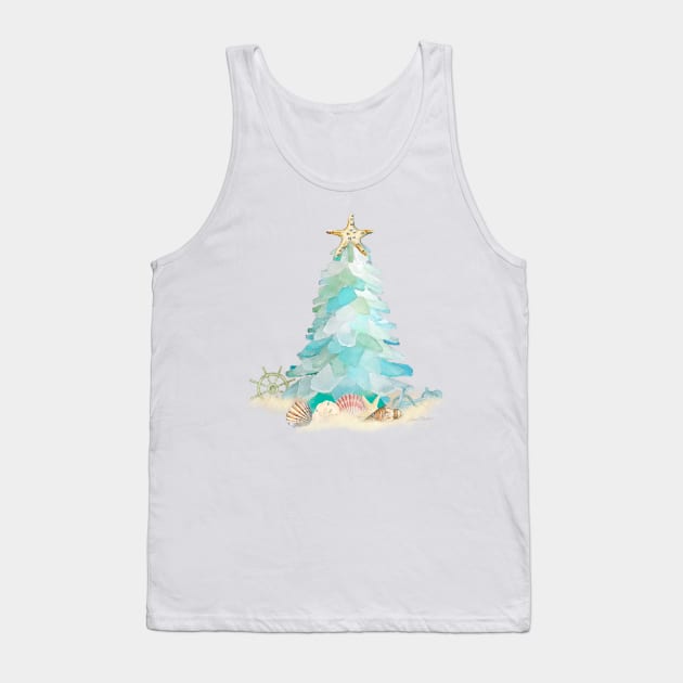 Coastal Seaglass Christmas Tree Tank Top by Jean Plout Designs